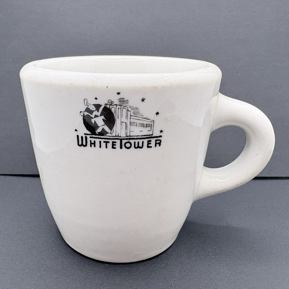 Vintage White Tower Logo Hamburger Restaurant Coffee Mug Sterling China 1950s